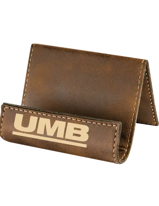 Rustic Leatherette Card & Phone Holder w/UMB Logo