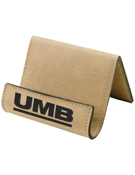 Tan Leatherette Card & Phone Holder w/UMB Logo