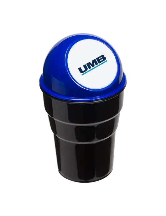 Blue Car Cup Holder Trash Can w/UMB Logo