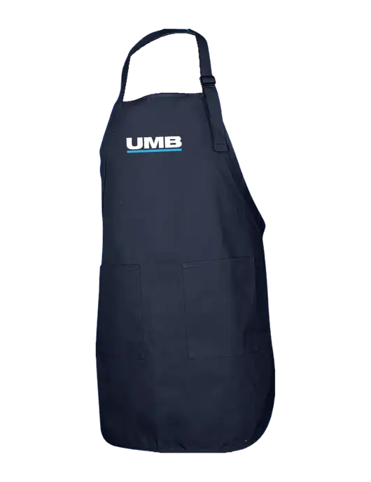 Full-Length Navy Apron With Pockets w/UMB Logo