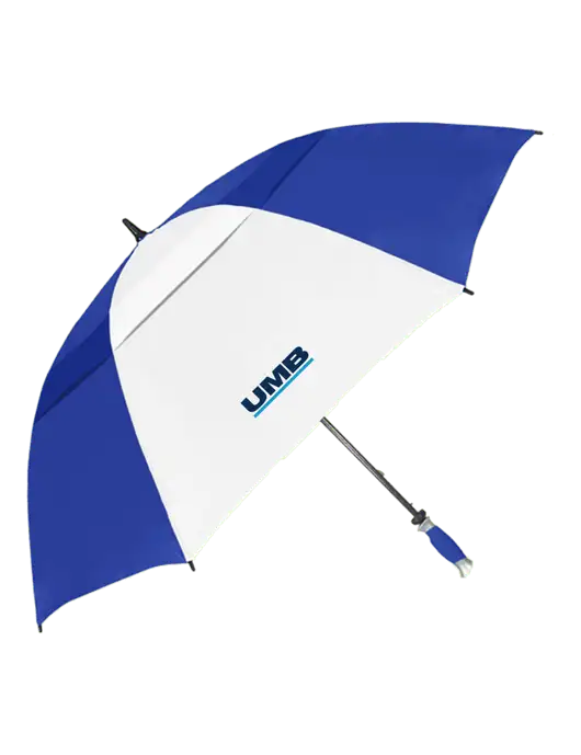 Royal/White Vented Typhoon Tamer Golf Umbrella w/UMB Logo