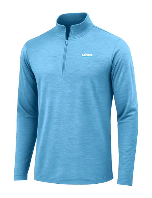 Light Blue Heather Posicharge Tri-Blend Wicking 1/4 Zip Pullover w/UMB Logo