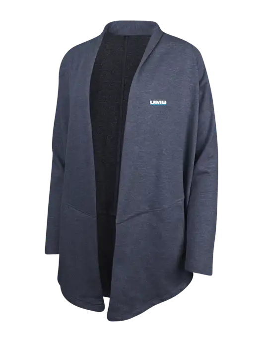 Estate Blue Heather/Charcoal Heather Womens Interlock Cardigan w/UMB Logo