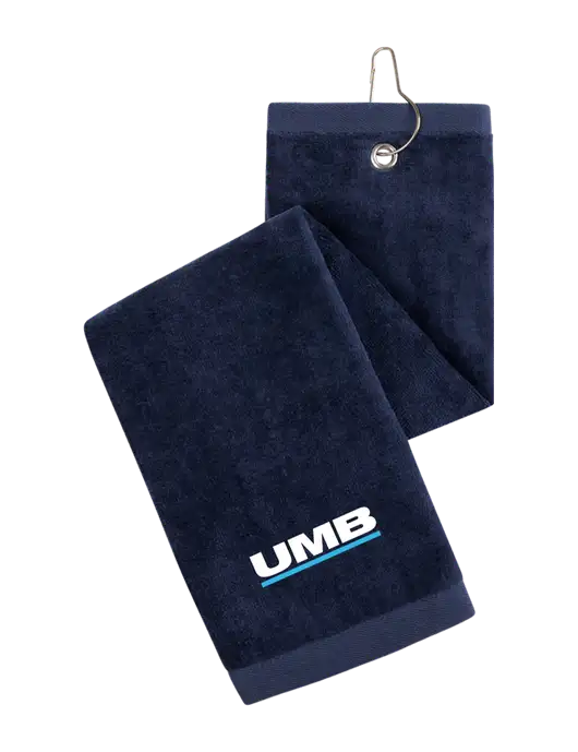 Navy Tri-Fold Golf Towel with Grommet w/UMB Logo