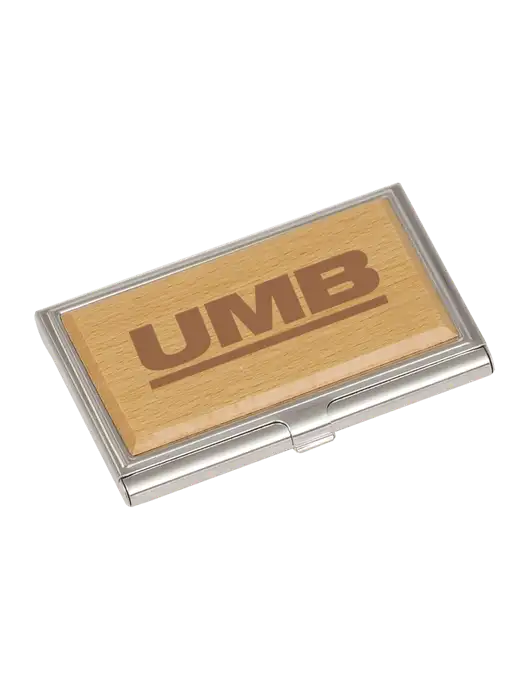 Wood & Silver Business Card Case w/UMB Logo