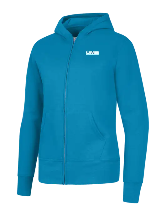 Neon Blue Womens Core Fleece Full-Zip Hooded Sweatshirt w/UMB Logo