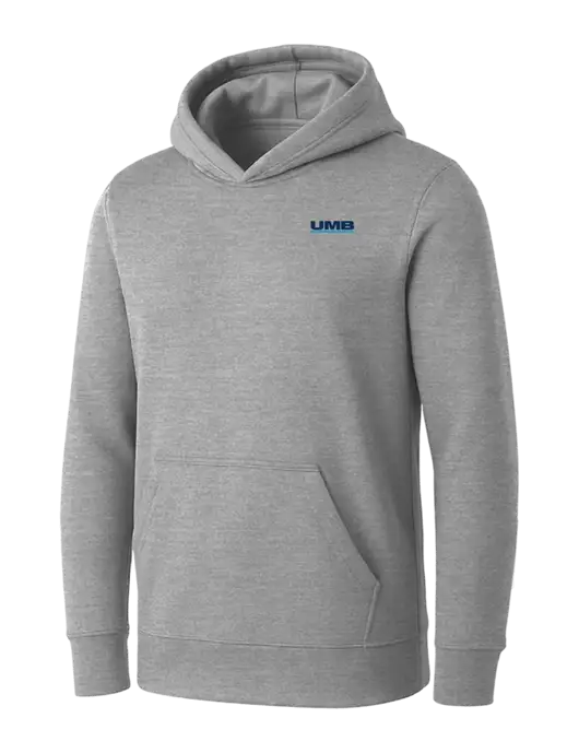 Womens Light Grey Heather Core Fleece Pullover Hooded Sweatshirt w/UMB Logo