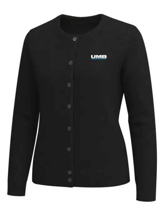 Brooks Brothers Womens Black Washable Merino Cardigan Sweater w/UMB Logo