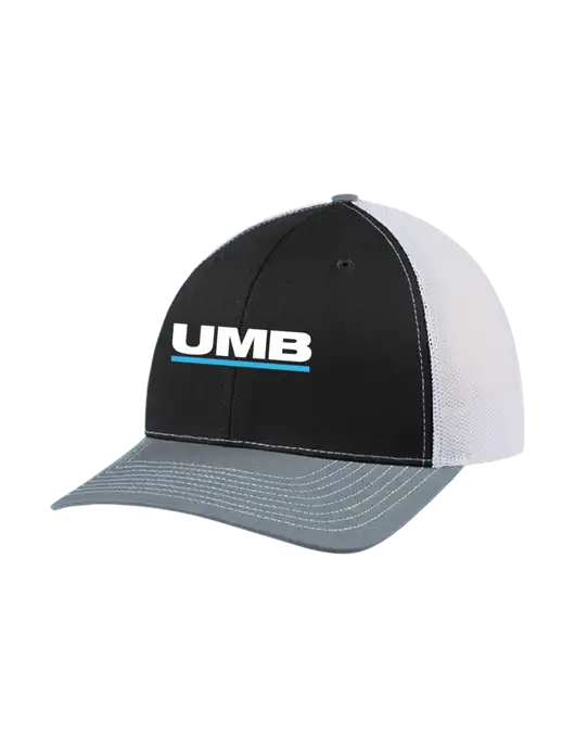 Richardson Adjustable Snapback Original 112 Trucker Cap Black/Light Heather Grey/White Mesh w/UMB Logo