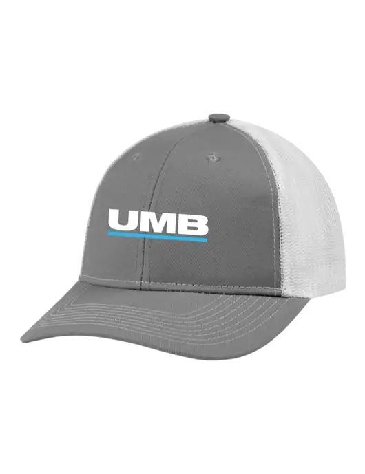 Snapback Ponytail Trucker Cap Light Medium Heather Grey w/White Mesh w/UMB Logo