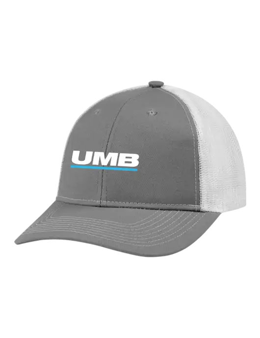 Snapback Ponytail Trucker Cap Light Medium Heather Grey w/White Mesh w/UMB Logo
