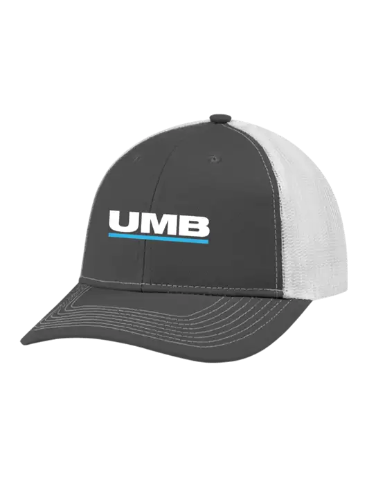Snapback Ponytail Trucker Cap Dark Grey w/White Mesh w/UMB Logo