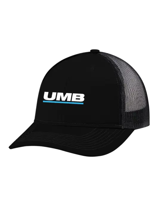 Snapback Ponytail Trucker Cap Black w/Black Mesh w/UMB Logo