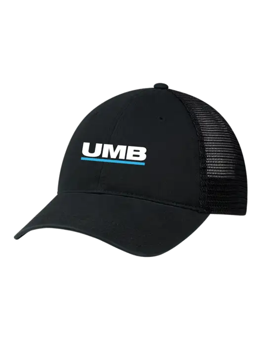 Richardson 111 Garment Washed Trucker Cap Black w/Black Mesh w/UMB Logo