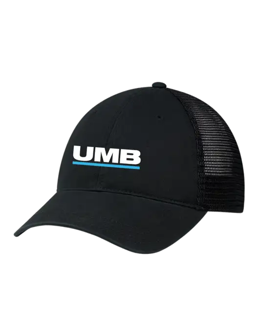 Richardson 111 Garment Washed Trucker Cap Black w/Black Mesh w/UMB Logo