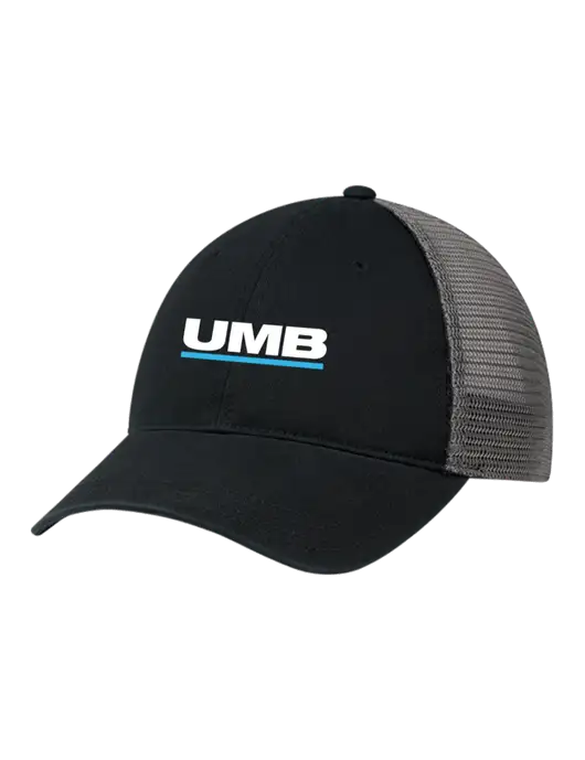 Richardson 111 Garment Washed Trucker Cap Black w/Charcoal Mesh w/UMB Logo