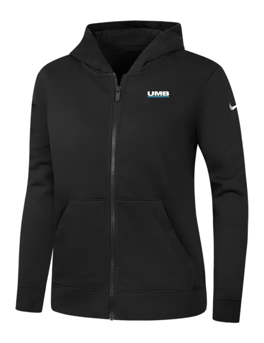 Nike Womens Club Fleece Sleeve Swoosh Full-Zip Black Hoodie w/UMB Logo