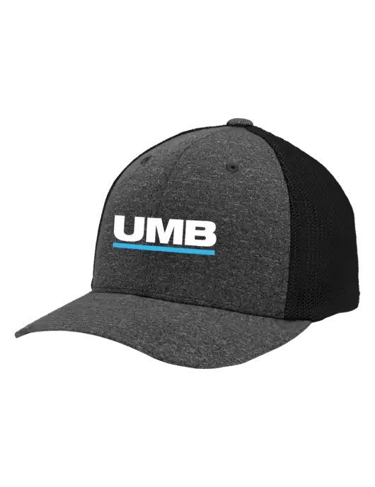 Flexfit Black/Dark Charcoal Heather Melange Mesh Back Trucker Cap w/UMB Logo