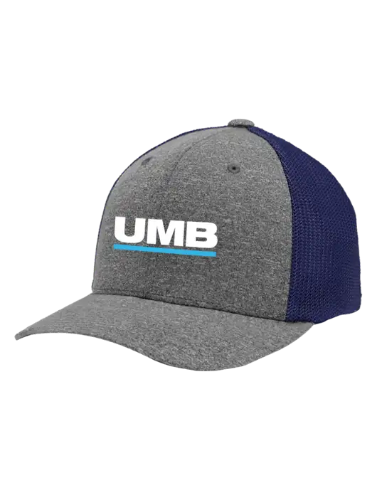 Flexfit Navy/Medium Grey Heather Melange Mesh Back Trucker Cap w/UMB Logo