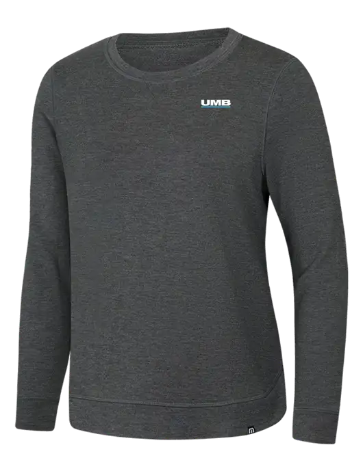 TravisMathew Womens Dark Grey Heather Lightweight Long Weekend Crew w/UMB Logo