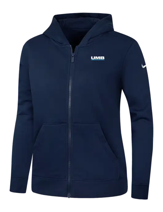 Nike Womens Club Fleece Sleeve Swoosh Full-Zip Dark Navy Hoodie w/UMB Logo