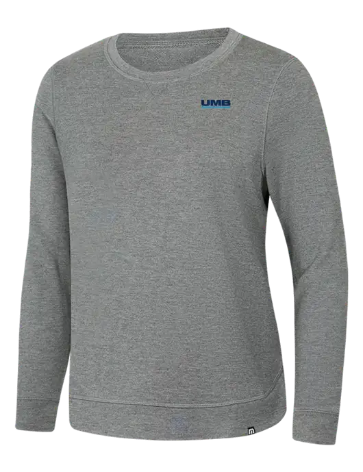 TravisMathew Womens Light Grey Heather Lightweight Long Weekend Crew w/UMB Logo