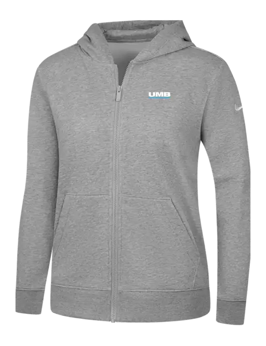 Nike Womens Club Fleece Sleeve Swoosh Full-Zip Dark Grey Heather Hoodie w/UMB Logo