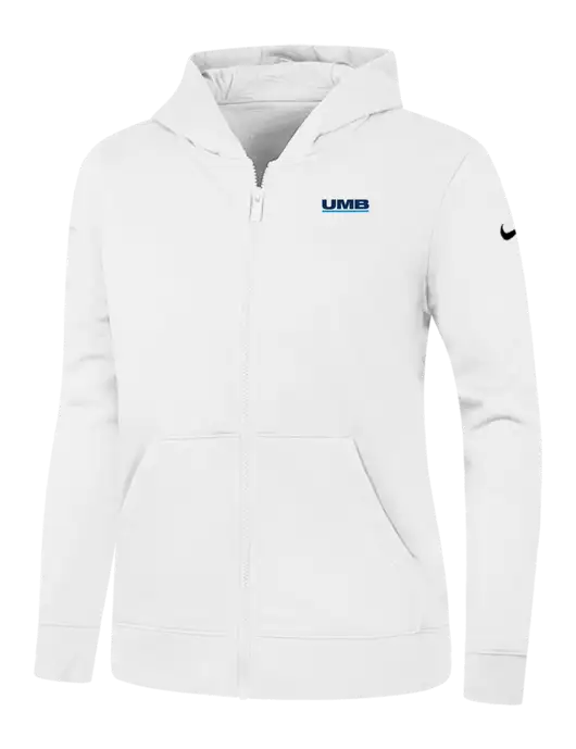 Nike Womens Club Fleece Sleeve Swoosh Full-Zip White Hoodie w/UMB Logo