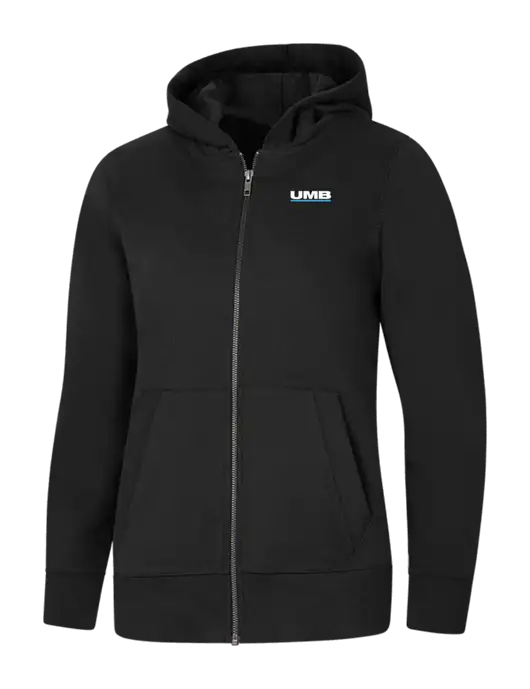 Womens Black Re-Fleece Full-Zip Hoodie w/UMB Logo