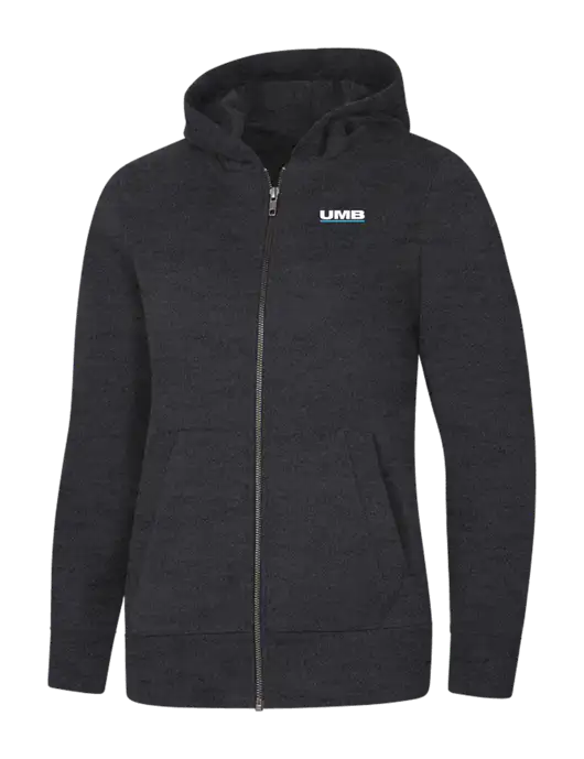 Womens Charcoal Heather Re-Fleece Full-Zip Hoodie w/UMB Logo