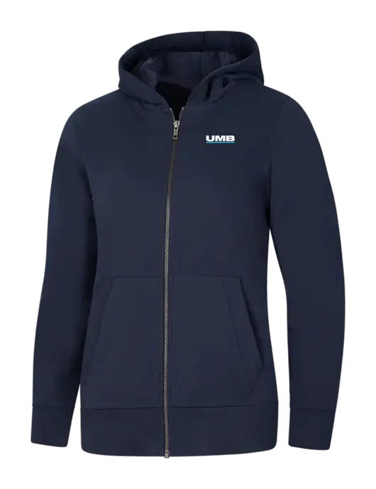Womens Navy Re-Fleece Full-Zip Hoodie w/UMB Logo