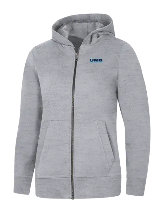 Womens Light Grey Heather Re-Fleece Full-Zip Hoodie w/UMB Logo
