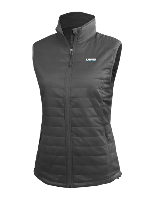 Womens Packable Dark Grey Puffy Vest w/UMB Logo