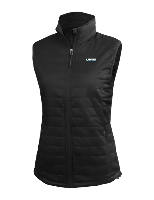 Womens Packable Black Puffy Vest w/UMB Logo