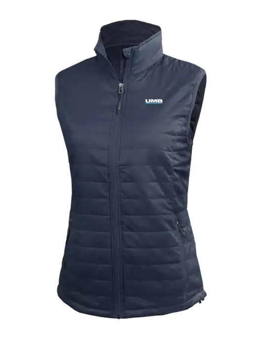Womens Packable Navy Puffy Vest w/UMB Logo