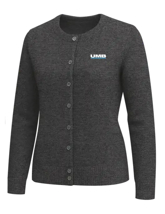 Brooks Brothers Womens Dark Grey Heather Washable Merino Cardigan Sweater w/UMB Logo