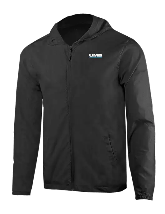Rainy Day Ultra Lightweight Black Windbreaker Full-Zip Jacket w/UMB Logo