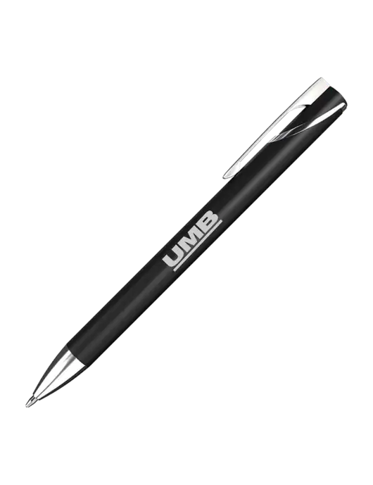 Black/Chrome HyperNova Ballpoint Pen - Black Ink w/UMB Logo