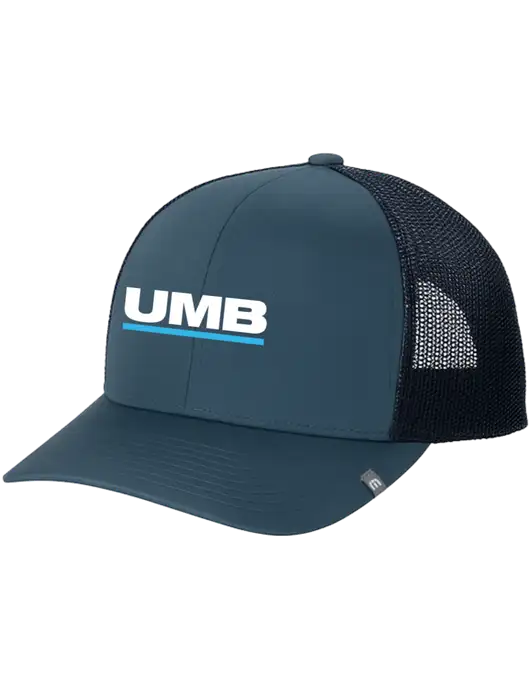 TravisMathew Dark Slate Blue Cruz Trucker Cap w/UMB Logo