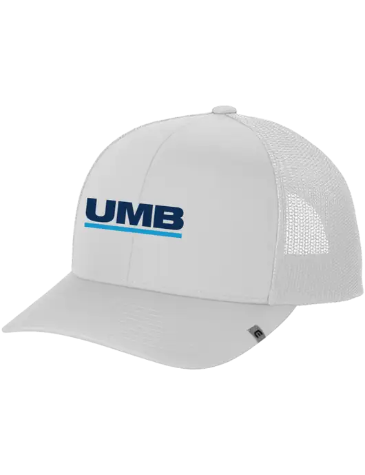 TravisMathew White Cruz Trucker Cap w/UMB Logo