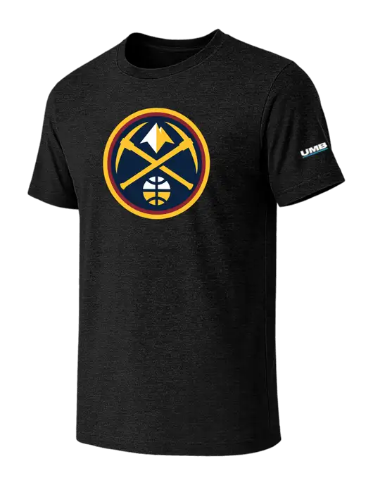 BELLA+CANVAS Black Heather CVC Short Sleeve Tee w/Denver Nugget Icon Logo, UMB Logo