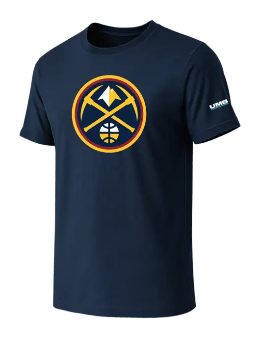 BELLA+CANVAS Navy CVC Short Sleeve Tee w/Denver Nugget Icon Logo, UMB Logo