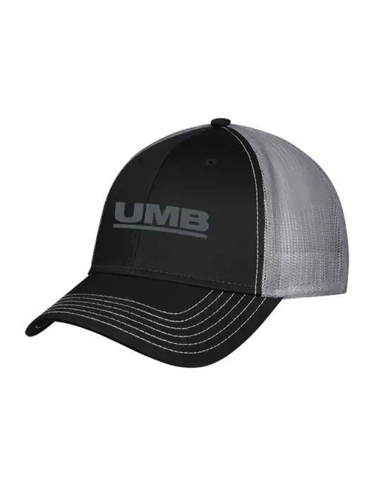 Black/Medium Dark Grey Mesh Trucker Cap Snap Back w/UMB Logo