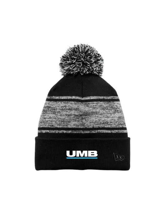 New Era Black/Charcoal Knit Chilled Pom Beanie w/UMB Logo