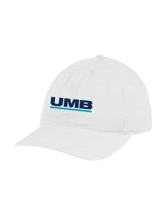 Garment Washed Unstructured Twill White Cap w/UMB Logo