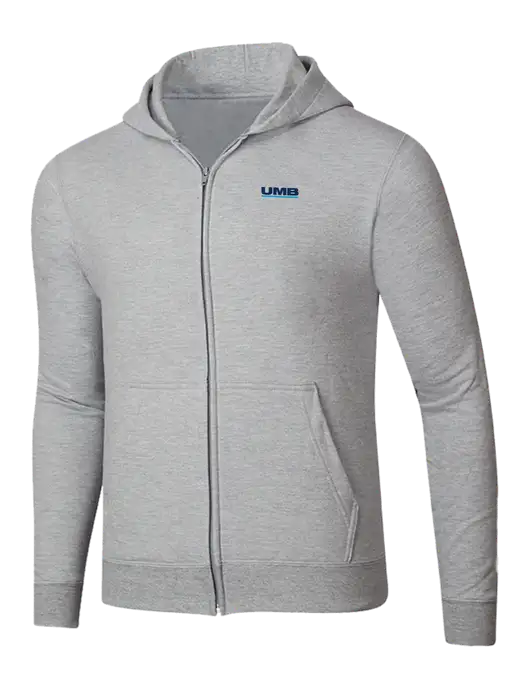 Light Grey Heather 8.5 oz Ring Spun Zip Hooded Sweatshirt w/UMB Logo