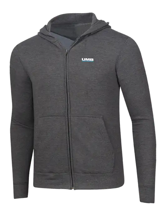 Dark Heather Grey 8.5 oz Ring Spun Zip Hooded Sweatshirt w/UMB Logo