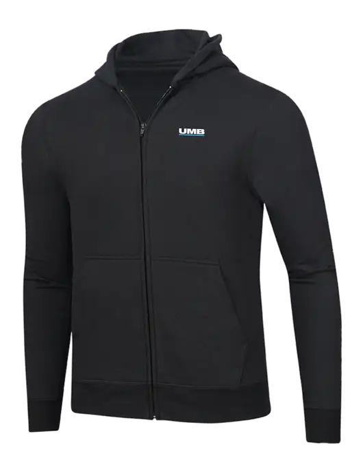 Jet Black 8.5 oz Ring Spun Zip Hooded Sweatshirt w/UMB Logo