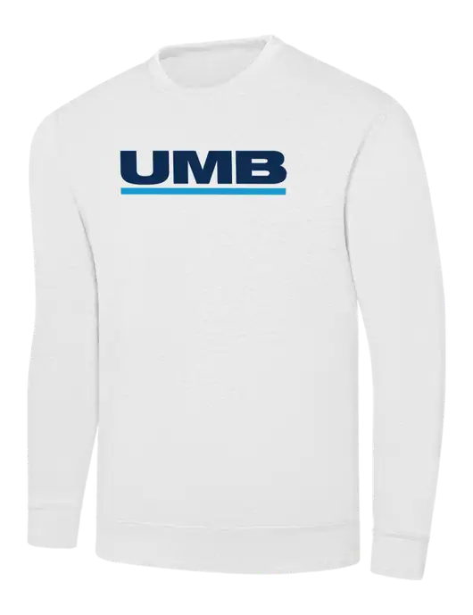 White 7.8 oz Ring Spun Crew Sweatshirt w/UMB Logo
