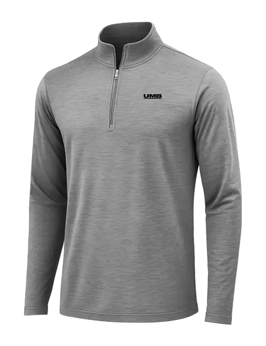 Dark Grey Heather Posicharge Tri-Blend Wicking 1/4 Zip Pullover w/UMB Logo
